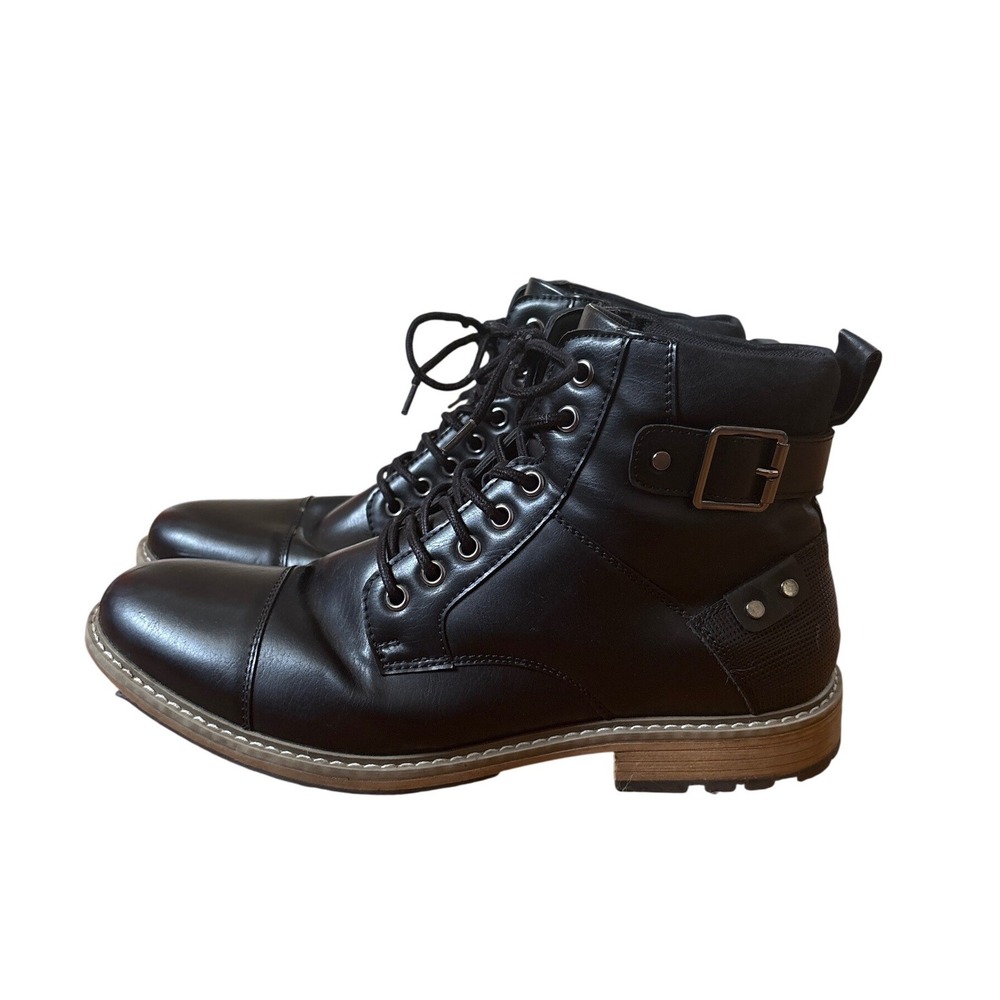 jf j.ferrar JF Slate Boots Mens Black Cap Toe Buckle Combat SIZE 10.5